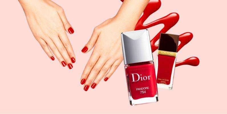 crimson red nail polish.