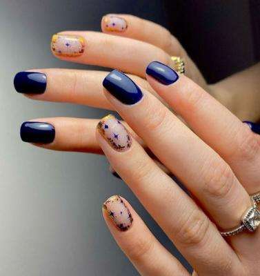 Blue Crush With Gold Berry Nails