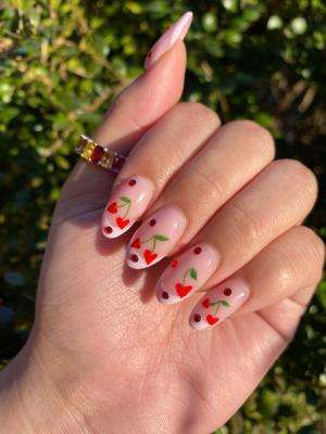 Cherry Nail Art Studded Mani