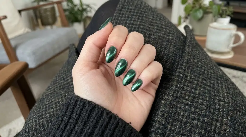 Emerald Jewel Almond Nails
