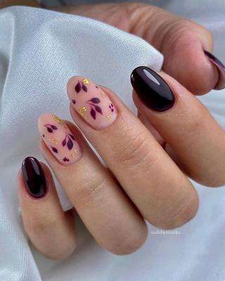 Fall Florals Dark Purple Nails