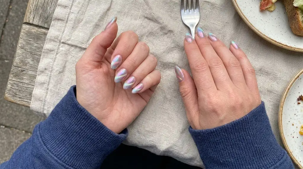 Holographic Rainbow Aurora Nails