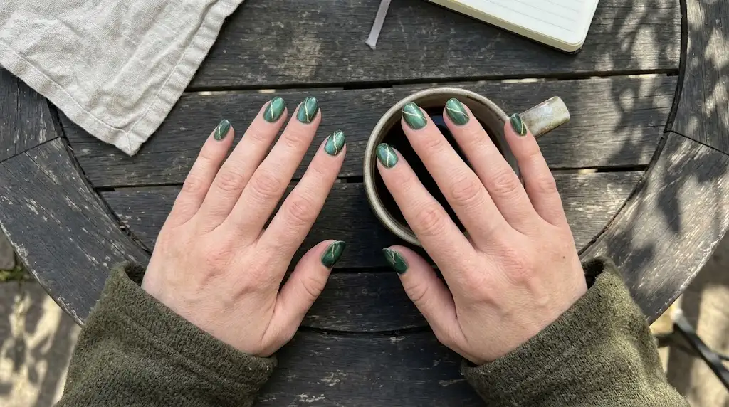Jade Gold Vein Nails