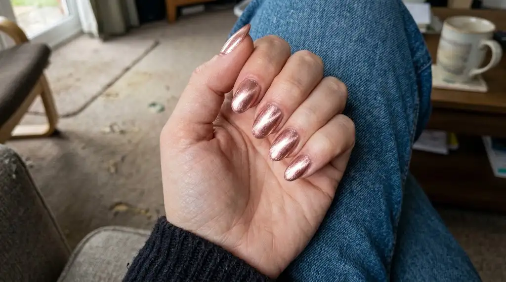 Rose Gold Shine Oval Nails