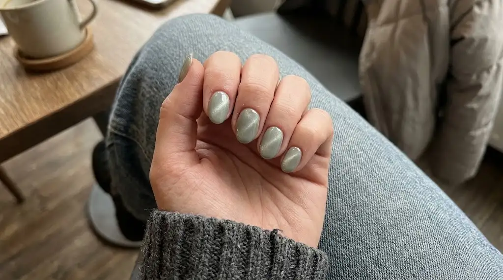 Sage Matcha Short Oval Nails