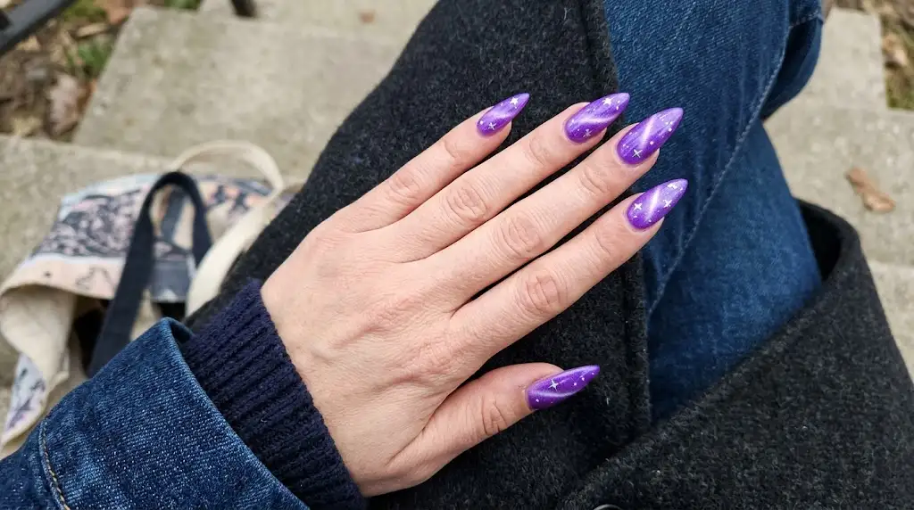 Violet Galaxy Stiletto Nails