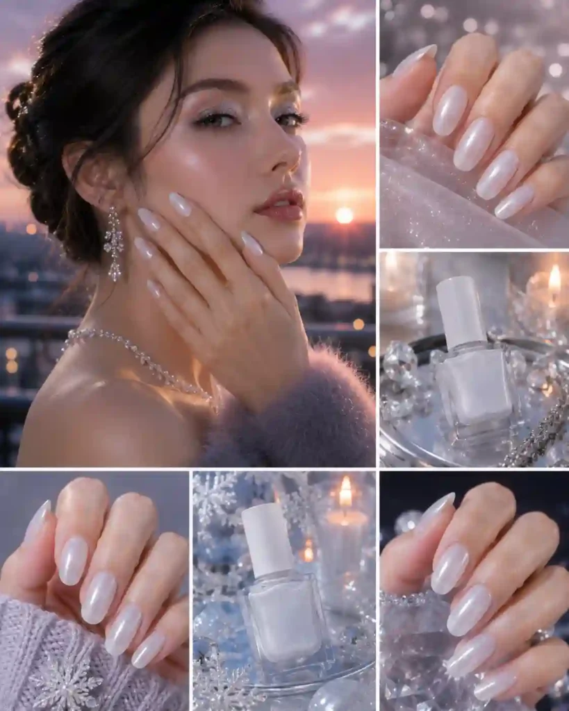 Your nails can sparkle like snow under the moon with a frosty elegance color