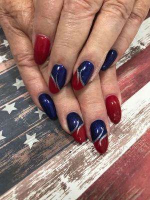 thin line of deep blue to berry red nails Nails