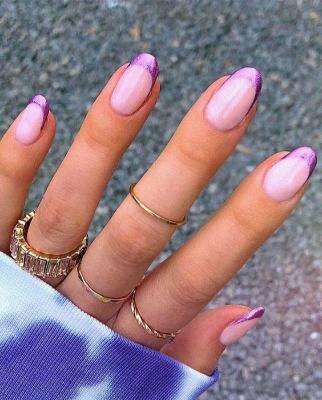 try French Manicure with purple chrome tips