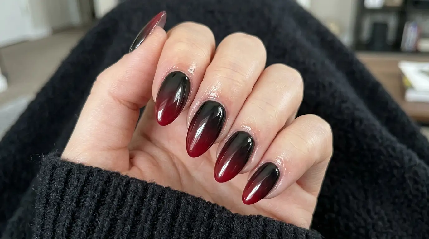 Dip Powder Black to Red Ombre Nails