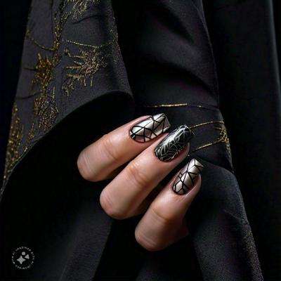 Geometric Patterns Nails Color For Black Dress