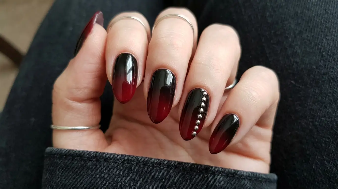 Silver Stud Row on a Black-to-Red Fade