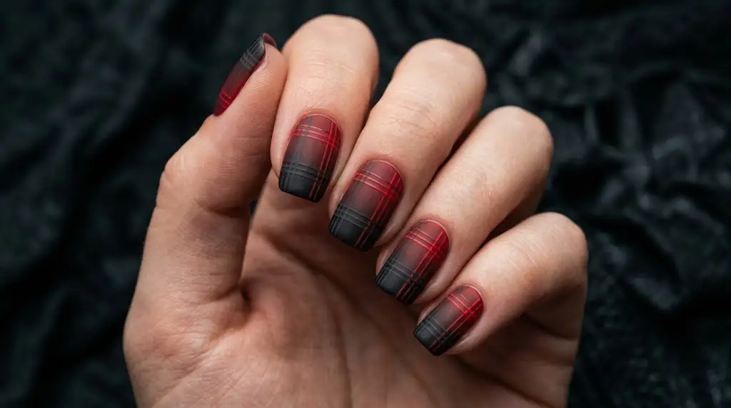 Tartan Plaid Lines over a Black-to-Red Fade
