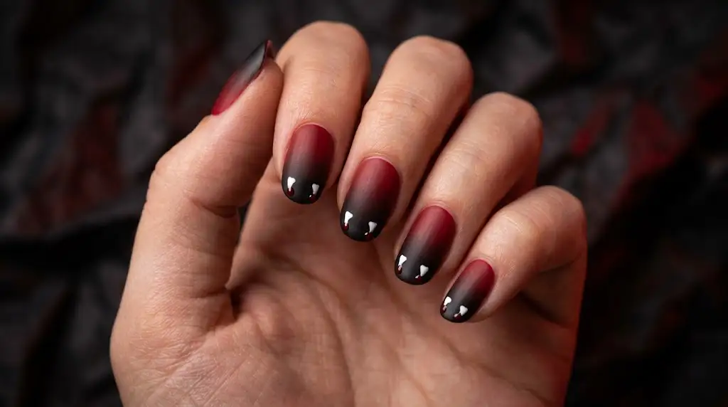 Vampire Fang Tips on a Black-to-Red Fade