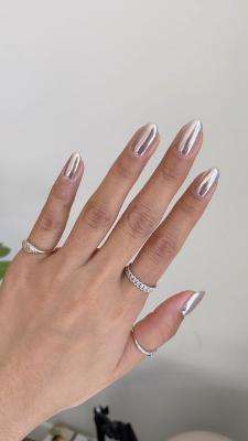 Metallic Silver Nails with silver dress