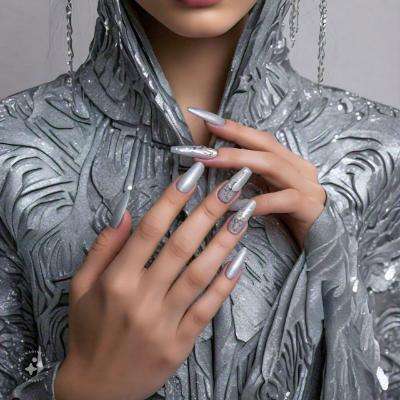 Tulle Styling Nails For a Silver Dres