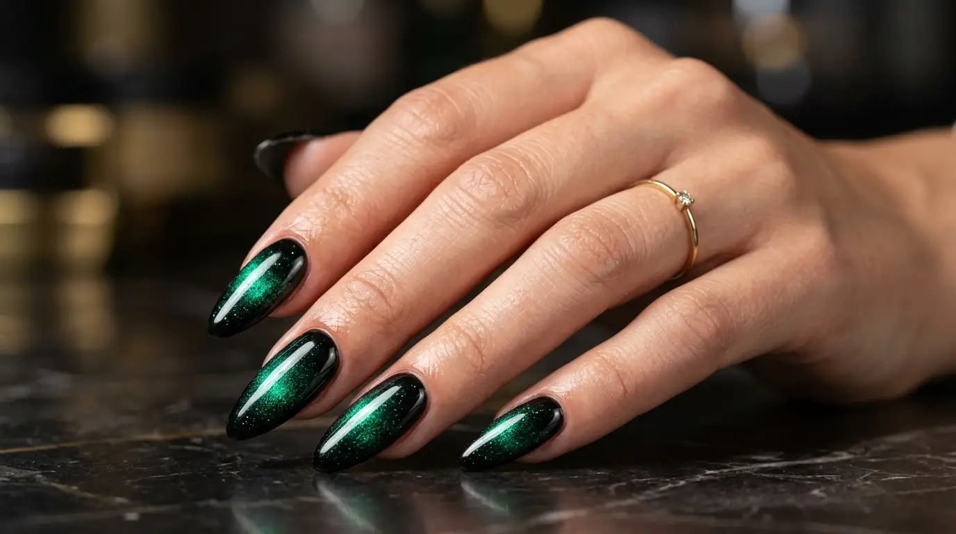 Black And Emerald Green Nails