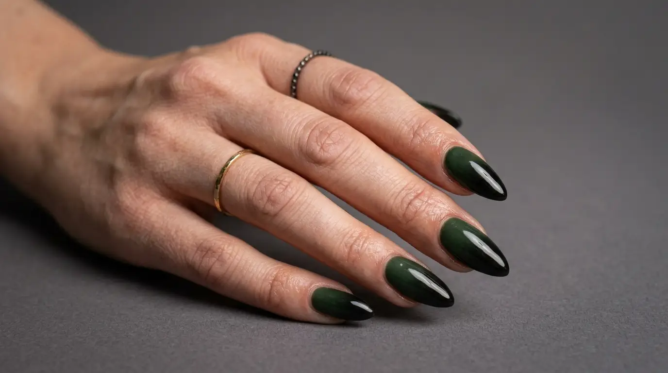 Black And Forest Green Nails