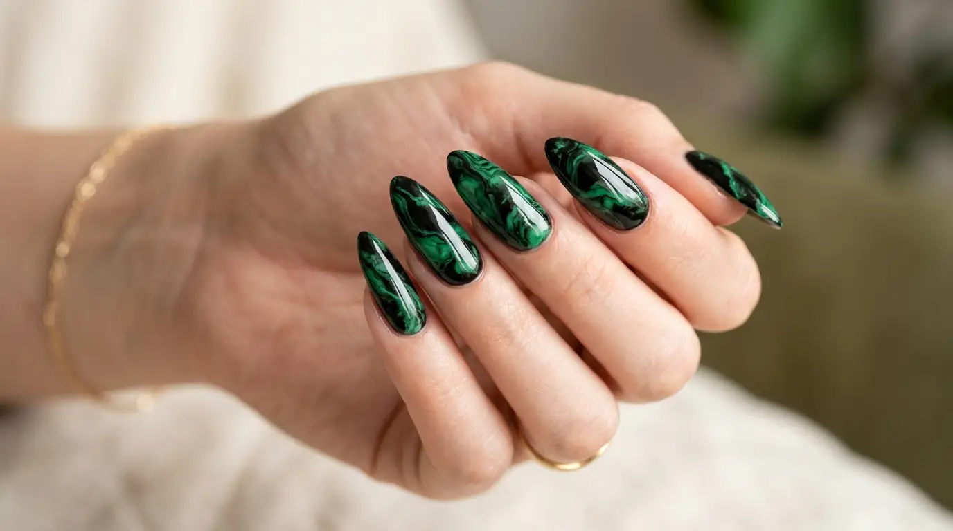 Black And Green Marble Nails