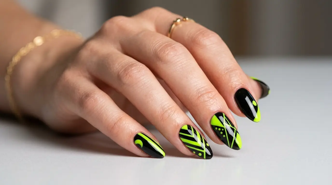 Black And Lime Green Nails