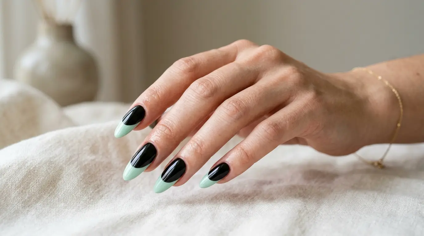 Black And Mint Green Nails