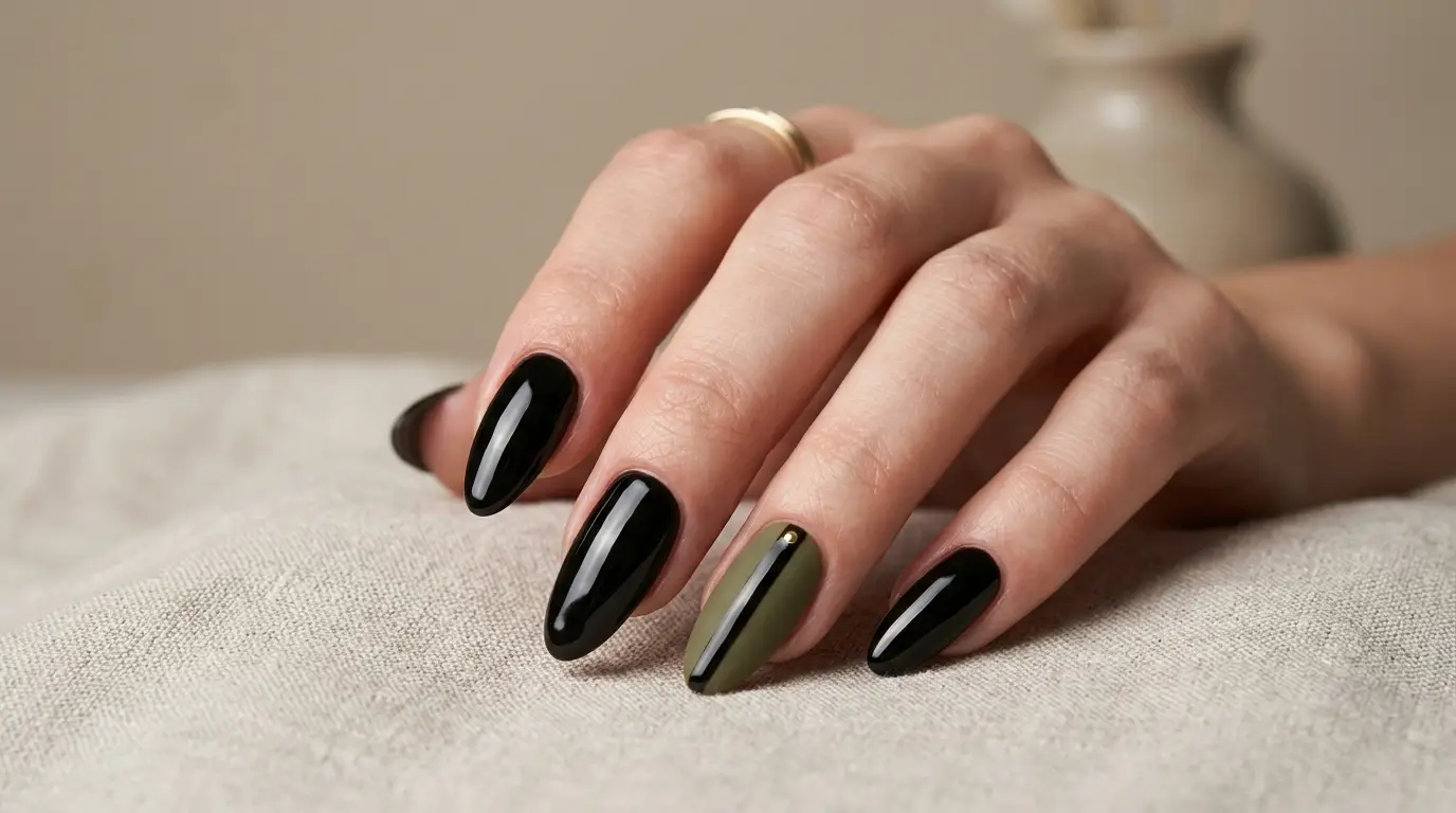 Black And Olive Green Nails