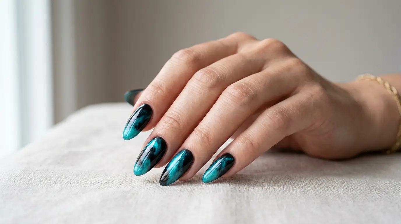 Black And Teal Nails