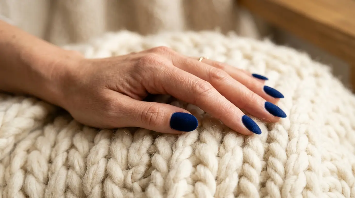 Matte Navy Velvet Oval Nails