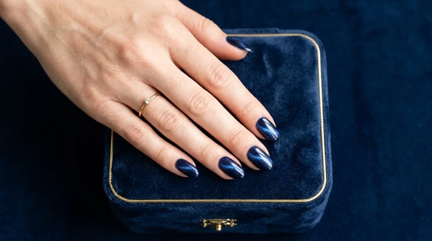 Navy Magnetic Cat Eye Sapphire Nails