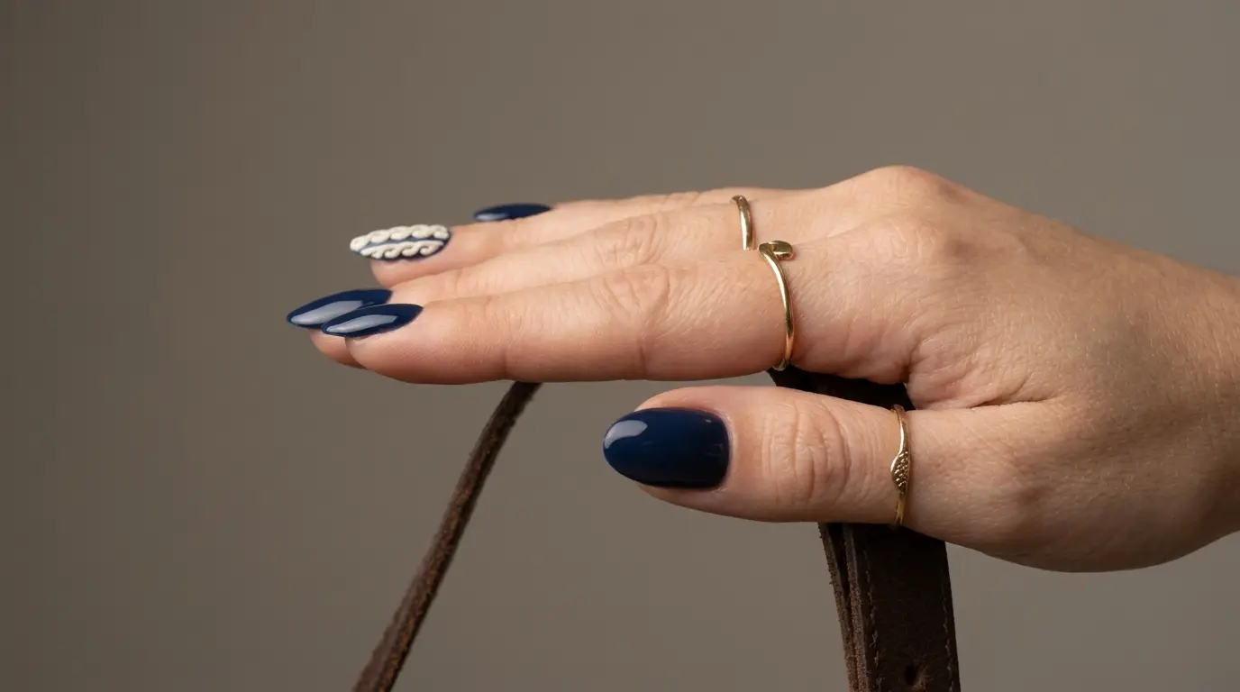 Navy Sweater Knit Texture Nails