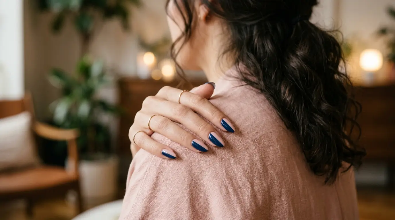 Navy and Blush Diagonal Color Block Nails
