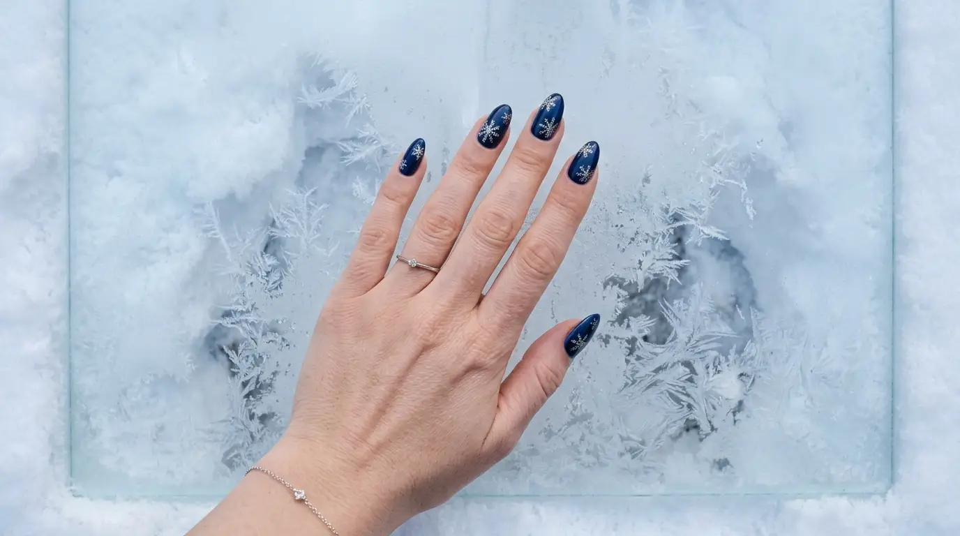 Navy and Silver Snowflake Winter Nails