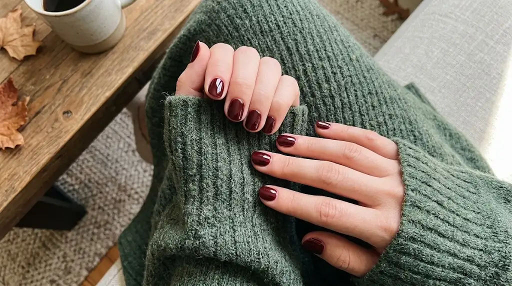 Deep Wine Glossy Short Round Nails