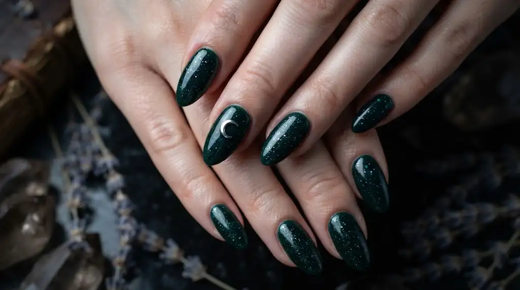 Emerald Witch Silver Moon Nails