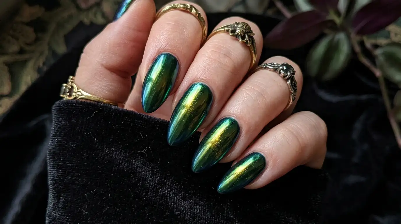 Iridescent Beetle Shell Nails