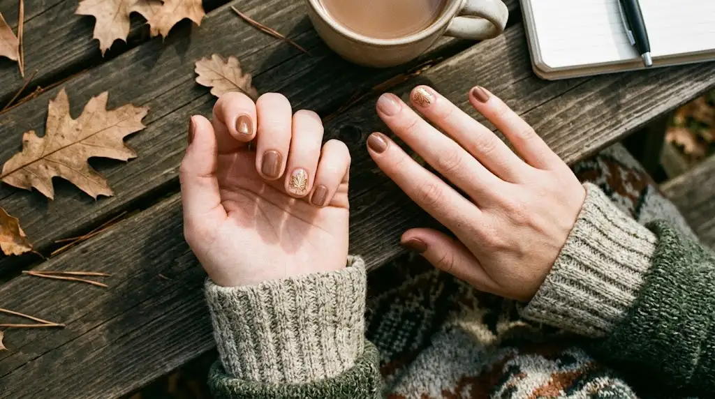 Maple Leaf Line Art Nails