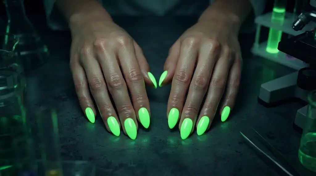 Radioactive Neon Green Almond Nails