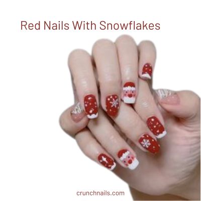 Red Nails With Snowflakes