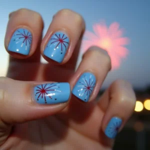 Blue Sky Nails with Fireworks