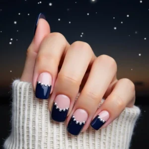 Navy Blue Tips with Silver Dots Navy Blue Tips with Silver Dots