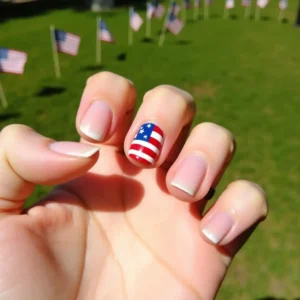 Nude Nails with Flag Accent