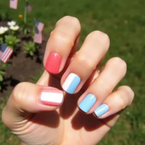 Pastel Red White Blue Nails