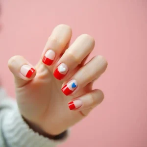 Red French Tips with Tiny Hearts Red French Tips with Tiny Hearts