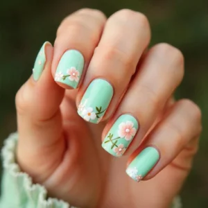Seafoam + Floral Nail Art 