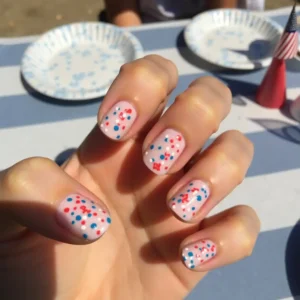 Short Nails with Patriotic Dots
