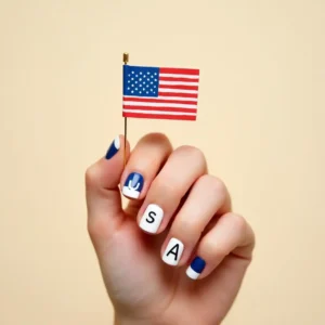 White French Tips with USA Letters White French Tips with USA Letters