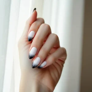 Ombre Black Tips on White Nails Ombre Black Tips on White Nails