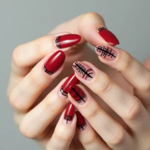 Ruby Nails with Black Details Ruby Nails with Black Details