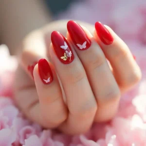 Ruby Nails with Butterfly Art Ruby Nails with Butterfly Art
