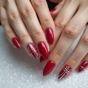 Ruby Nails with Silver Lines Ruby Nails with Silver Lines